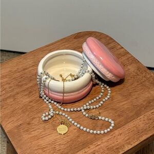 Pink and White Macron Ceramic Trinket Box
